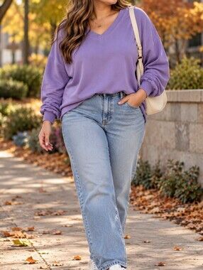 GAP Lavender V-Neck Oversized Sweatshirt Cotton Blend Cozy Casual Lounge